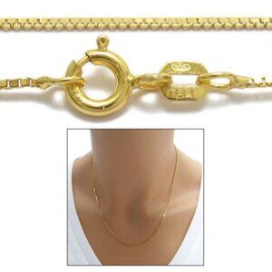 GOLD OVER STERLING SILVER BOX CHAIN NECKLACE 1MM. AVAILABLE IN 7 LENGTHS.